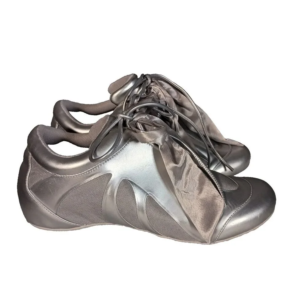 JW PEI Flavia Ballerina Sneakers Silver Metallic Women’s 9 Low Top Shoes